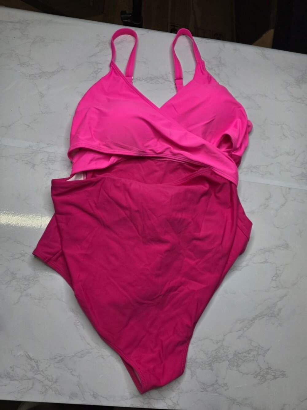 Women’s XXL Neon Pink One Piece Swimsuit Cutout Wrap Tie Bathing Suit NWT. WL65